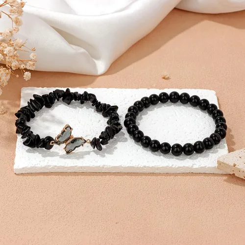Vista 4 de GolbalJew Pulsera de amatista para mujer, pulseras de cuentas de amatista para la ansiedad, dijes de mariposa, piedra curativa en capas, regalos