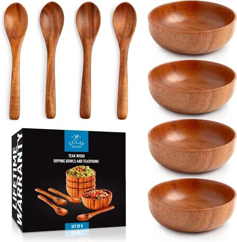 Vista 20 de Zulay Kitchen Juego de 5 cucharas de madera extragrandes - Utensilios de cocina de teca lisa - Cucharón, espátula, espumadera, tenedor, cuchara