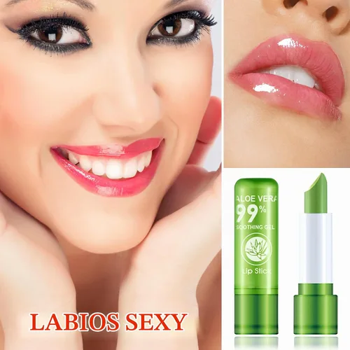 Vista 2 de Paquete de 3 lápices labiales de aloe vera, brillo labial mágico que cambia de color, bálsamo labial hidratante nutritivo de larga duración, juego