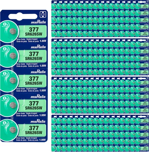 Vista 10 de Murata 377 SR626SW Batería 1.55V Celda de botón de reloj de óxido de plata - Sustituye a Sony 377 (2 baterías)