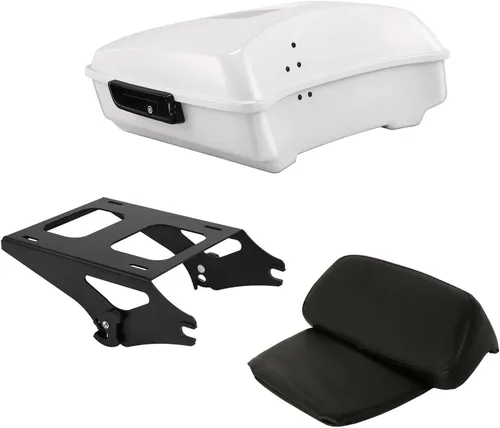 Vista 35 de TCT-MOTORPARTS Atlas Silver Metálico Maletero de Viaje Modificado con Respaldo y Montaje en Rack Adecuado para Harley Touring 14-25 Street Glide