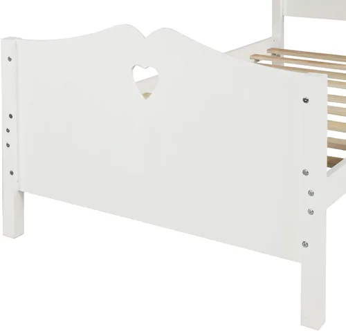 Vista 7 de MERITLINE Base de cama de plataforma de tamaño individual, cama de plataforma de madera maciza con cabecera y estribo, soporte de listones de madera