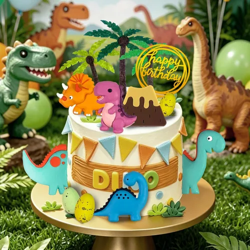 Vista 7 de Decoración de pastel de dinosaurio de arcilla para pastel de feliz