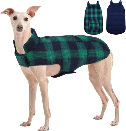 Vista 26 de Kuoser - Abrigo de invierno para perro reversible de estilo británico, abrigo de clima frío para cachorros, ropa resistente al viento, chaleco