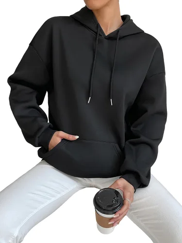 Vista 2 de GORGLITTER Sudadera con capucha y cordón reflectante para mujer, manga larga, hombros caídos, sudadera con capucha