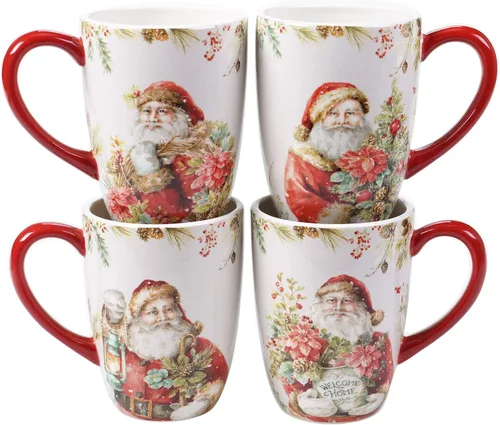 Vista 4 de Christmas Story - Juego de vajilla de 16 piezas, servicio para 4 con platos, cuencos y tazas de Papá Noel, juego de cerámica vintage con arte