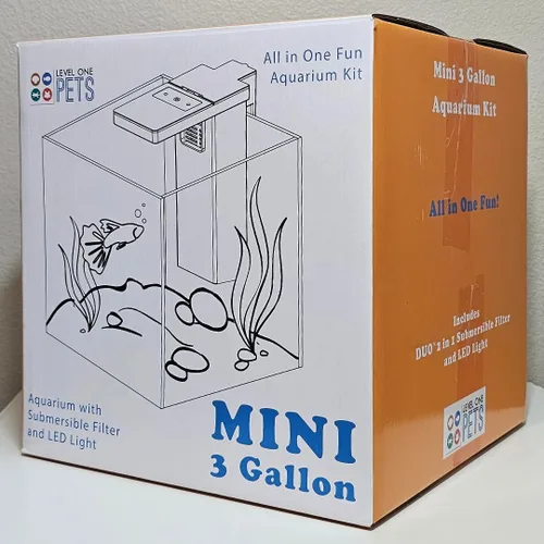 Vista 4 de LEVEL ONE PETS - Mini Betta de 3 galones, kit de acuario de peces pequeños, incluye filtro sumergible Duo 2 en 1 con luz LED