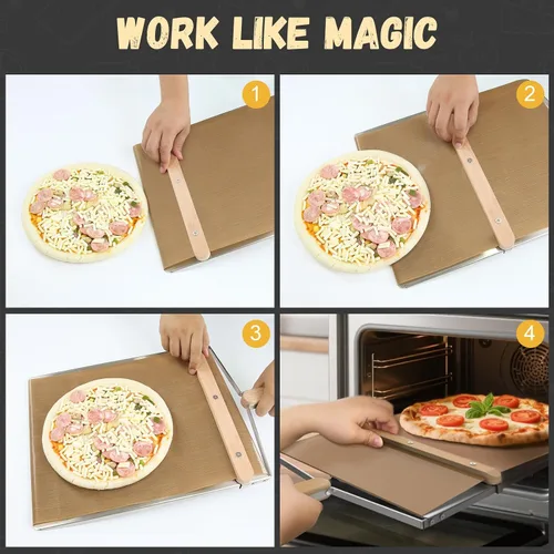 Vista 5 de Pala deslizante para pizza, bandeja deslizante de metal grande de 15 x 13 pulgadas, para hacer 12 pulgadas, tablero de pizza de metal de acero