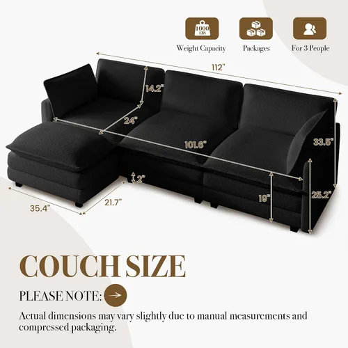 Vista 2 de ROWHY Sofá modular de nube modular de 112 pulgadas con otomana móvil, sofá