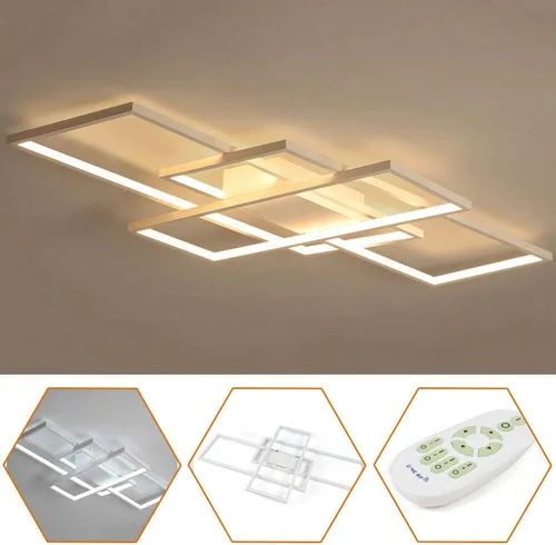 Vista 8 de OUKANING Lámpara de techo LED moderna de 43 pulgadas, lámpara geométrica de montaje empotrado, lámpara de 3 colores con control remoto, lámpara