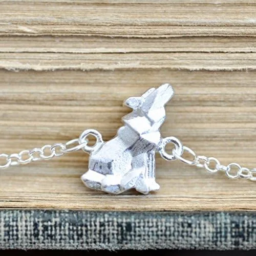 Vista 9 de Collar de lobo de origami con cadena de plata de ley de 16