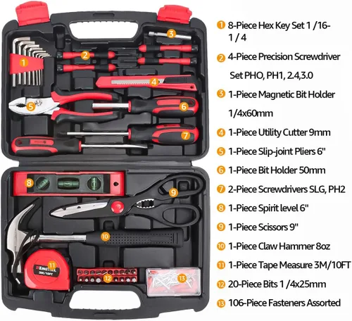 Vista 2 de KingTool Kit de herramientas de reparación para el hogar - 149 piezas, juego básico de herramientas de reparación para el hogar, juego