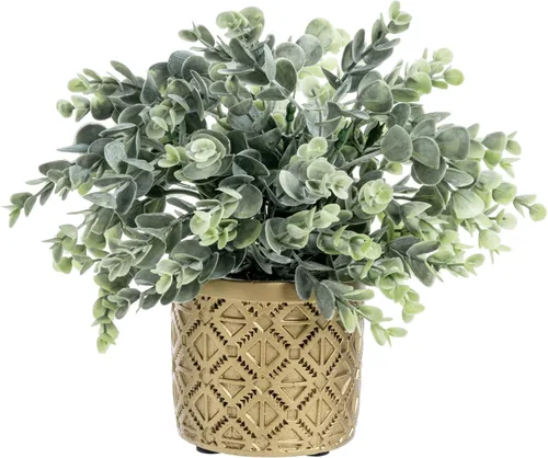 Vista 8 de MyGift Planta artificial de eucalipto en macetas modernas de hormigón gris con patrón geométrico en relieve (1, negro)