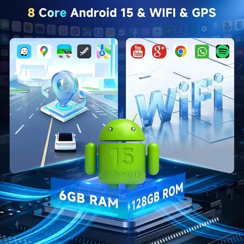 Vista 2 de 6G+128G 8-Core Android Estéreo de coche de doble DIN de 10.1 pulgadas con pantalla táctil IPS, Carplay inalámbrico, Android Auto, radio de coche
