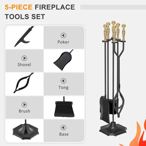 Vista 7 de Juego de herramientas para chimenea de hierro forjado de 31 pulgadas con pinza dentada Antique Bronze Fireplace Tools with Ergonomic Handle