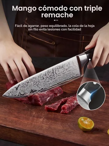 Vista 6 de D.Perlla - Juego de cuchillos de cocina con tecnología avanzada de autoafilado, juego de cuchillos de textura ondulada de 14 piezas con bloque