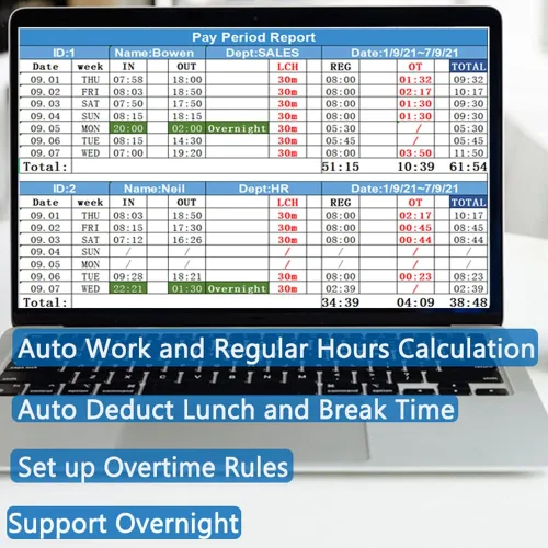 Vista 3 de KINGHOS Reloj de tiempo de huellas dactilares con software gratuito, calcula automáticamente horas extras y horas de trabajodeducir el tiempo