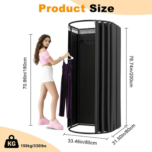 Vista 2 de AMSXNOO Vestidor de tienda de ropa, vestidor de fuerte carga con rodamiento de carga, extraíble, portátil, estable, privacidad, vestidor para Negro