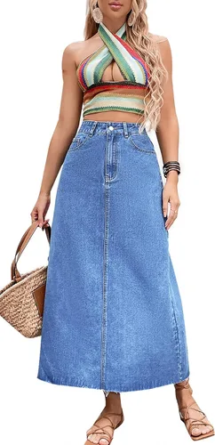 Vista 4 de Falda de mezclilla casual de cintura alta con botones para mujer