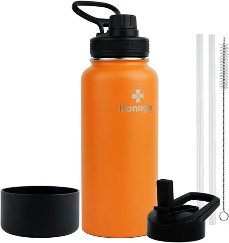Vista 13 de Botella de agua aislada de 64 onzas con tapa de popote y tapa de boquilla, jarra de agua de medio galón de acero inoxidable con mango de paracord