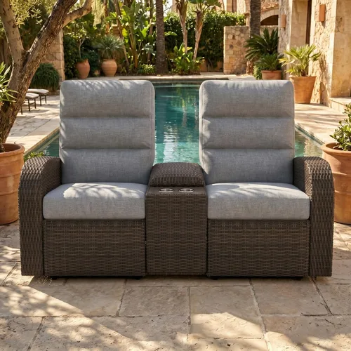Vista 16 de LayinSun Sillón reclinable giratorio de mimbre de gran tamaño con respaldo ajustable y reposapiés, sillón reclinable para patio Gris