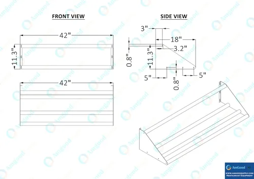 Vista 4 de AmGood Estante tubular de vidrio de acero inoxidable de 42 pulgadas. Capacidad para 2 escurridores. NSF.