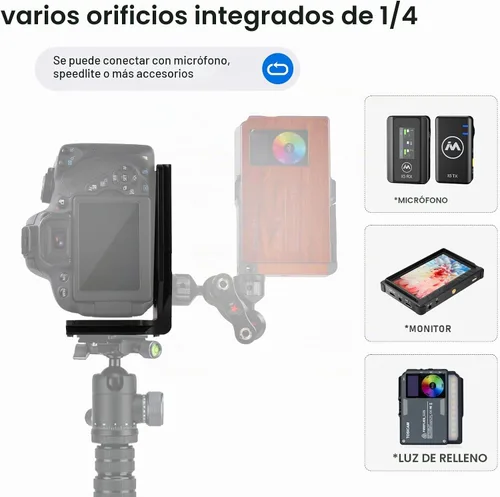 Vista 4 de Cámara con soporte en L para DSLR vertical horizontal Trípode de liberación rápida Compatible con Canon Nikon Sony DJI Osmo Ronin Zhiyun