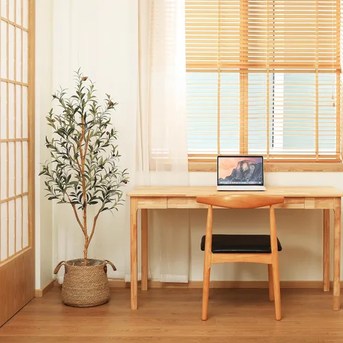 Vista 7 de Kazeila - Árbol de olivo artificial de 5 pies de alto, planta de seda falsa para decoración del hogar, oficina, interior, árbol en maceta falsa