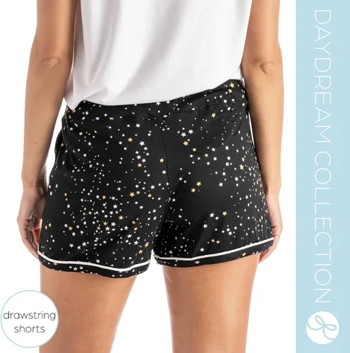 Vista 3 de Hello Mello Pantalones cortos de pijama exclusivos para mujer, suaves, relajados, amplios, pierna ancha, cordón en la cintura, bolsillos laterales