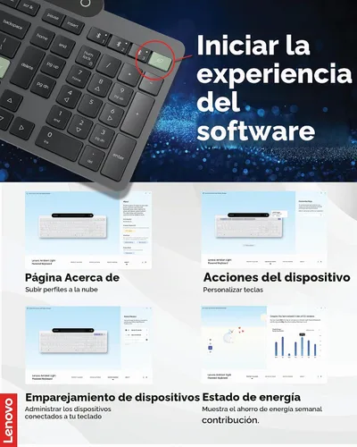 Vista 6 de Lenovo 800 Teclado Bluetooth Autocargable, Utiliza Luz Ambiental para la Carga, Bluetooth 5.1, Soporta 3 Dispositivos, Sin Batería, Inalámbrico, Gris