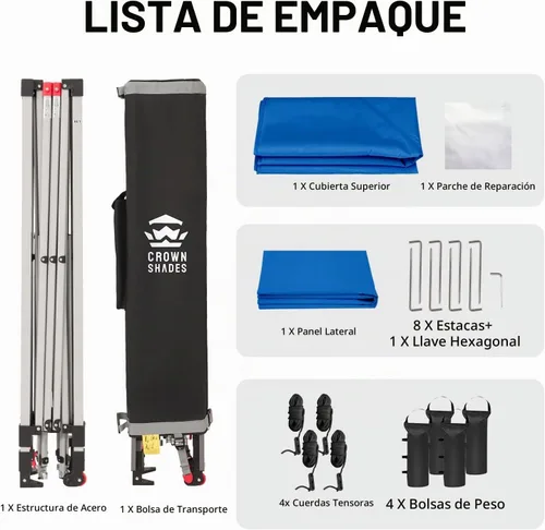 Vista 8 de CROWN SHADES Toldo desplegable de 8 x 8 con 1 pared lateral, tienda de Azul