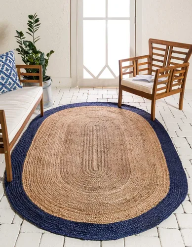 Vista 20 de Unique Loom Colección de yute trenzado de calidad clásica hecha natural tejida a mano con detalles de color sólido, alfombra rectangular de 2 pies 0