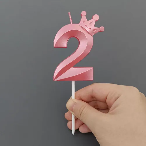 Vista 4 de 3,15 pulgadas rosa 2 cumpleaños vela cumpleaños velas 3D corona diseñada