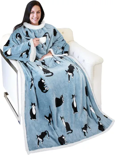 Vista 13 de Catalonia - Manta de forro polar tipo sherpa con mangas, súper suave, cálida y cómoda, de gran tamaño, de forro polar y microplush, con mangas