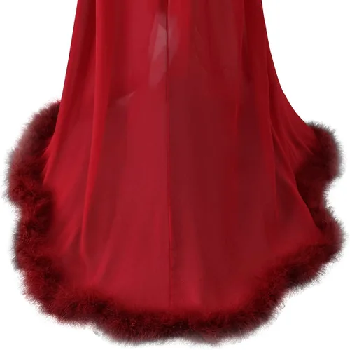 Vista 6 de Molisa Bata de plumas sexy de gasa transparente de lencería larga para boda, bufanda de ilusión, bata de baño, bata de novia