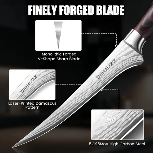 Vista 10 de DiiHAUZZ Cuchillo de filete de 7 pulgadas, cuchillo afilado para deshuesar