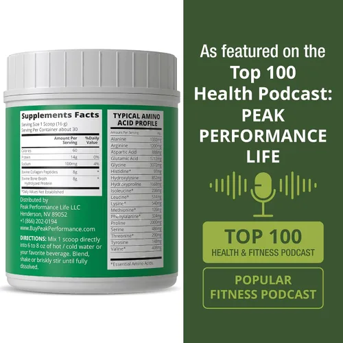 Vista 6 de Colágeno hidrolizado de proteína Peak Performance, paleo, sin gluten, sin lácteos y sin péptidos de colágeno, 1 Contains All Collagen Types 1, 2, &
