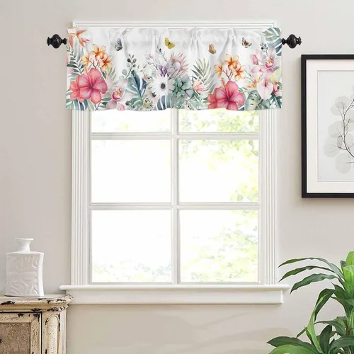 Vista 47 de Cortina de ventana ajustable con lazos para ventana, cenefa de cocina para sala de estar, arte abstracto, sol y arco iris, bolsillo para barra