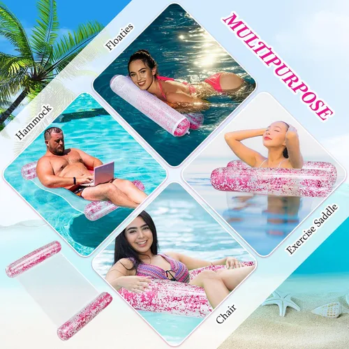 Vista 7 de Sratte Flotador de piscina con purpurina, hamaca de agua para piscina, tumbonas inflables para piscina, flotadores de agua multiusos para adultos