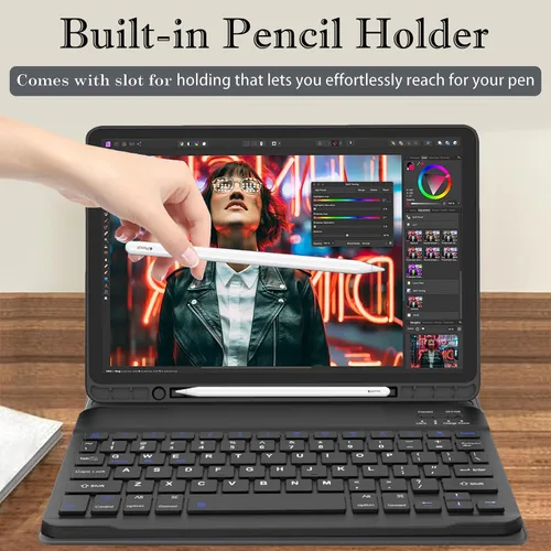 Vista 4 de Funda de teclado para iPad Pro de 12.9 pulgadas (modelo antiguo) 2015 1ª/2017 2ª generación - Teclado Bluetooth inalámbrico recargable, desmontable