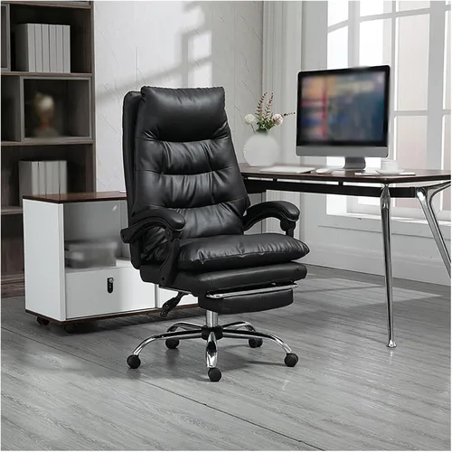 Vista 10 de Silla de oficina ejecutiva con reposapiés, silla de oficina grande y alta, silla de oficina ergonómica de piel sintética, sillas de escritorio