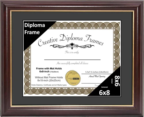 Vista 14 de Creative Picture Frames Marco para Diploma de Caoba con Borde Dorado de 12x16 pulgadas con Vidrio y Paspartú Negro y Colgadores de Pared Instalados