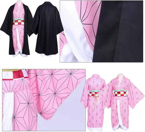 Vista 2 de Demon Slayer Tanjiro Nezuko Cosplay para niños Shinobu Zenitsu Giyuu Tomioka Kimono Cosplay Disfraz con aretes para mujer
