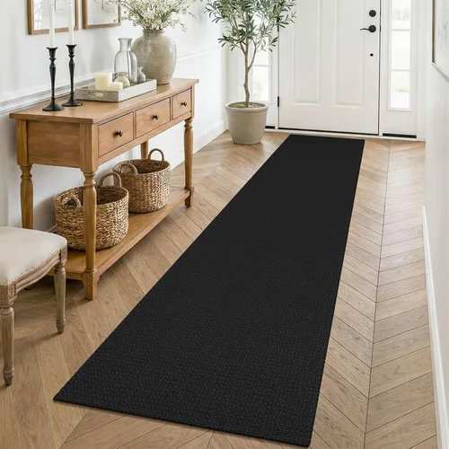 Vista 281 de KOZYFLY - Tapete para puerta de interior, lavable, pequeña, antideslizante, con respaldo de goma, felpudo de algodón para el hogar, color negro