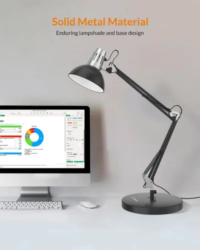 Vista 3 de LEPOWER Lámpara de escritorio de metal, lámpara de mesa ajustable de cuello de ganso con interruptor de encendido/apagado, lámpara de escritorio