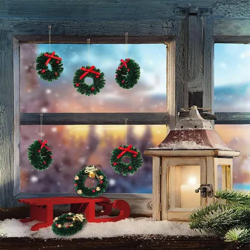 Vista 8 de 12 mini coronas navideñas de 1.57 pulgadas para decoraciones navideñas de casa de muñecas de 1/12