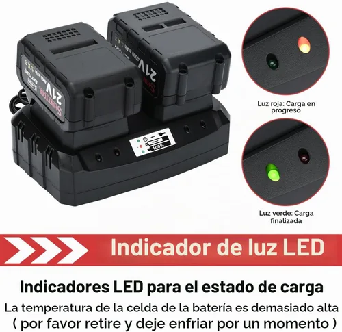 Vista 4 de Base de Carga Rápida de Doble Puerto de 21 V, Cargador Dual Rápido Compatible con Batería de Iones de Litio de 21 V de SHINTYOOL