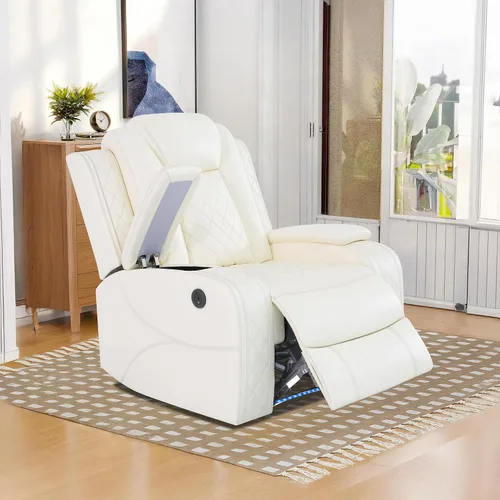 Vista 16 de Juego de sofá modular reclinable eléctrico con luz LED, juego de sofá modular reclinable de cuero, incluye sillón reclinable individual, juego