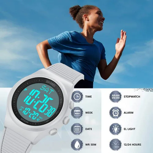 Vista 3 de CakCity Reloj digital para mujer, impermeable, cronómetro, relojes deportivos para hombres y mujeres, unisex, correa de goma para exteriores, reloj