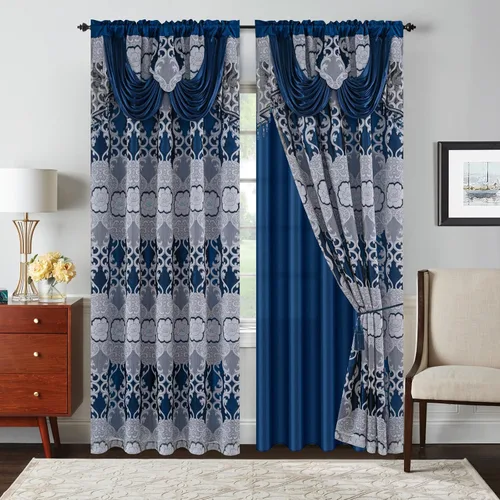 Vista 33 de Petrichor Cortinas de gasa jacquard transparente borgoña (54 pulgadas de ancho x 63 pulgadas de largo), 2 paneles con cenefa adjunta, diseño floral